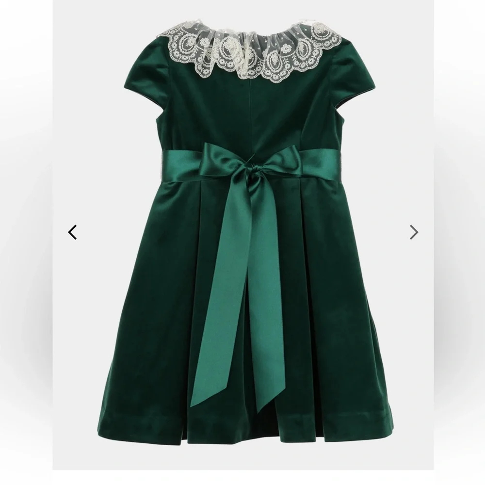 Luli & Me Girl's Pleated Velvet Lace-Collar Dress - Picture 4 of 4